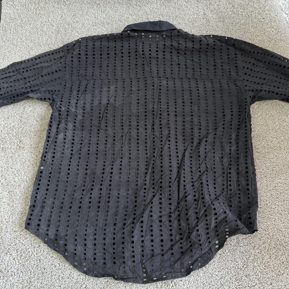 Calia Tunic Shirt Womens XL Black Sheer Geometric Eyelet Button Up Long Sleeve - Picture 4 of 8